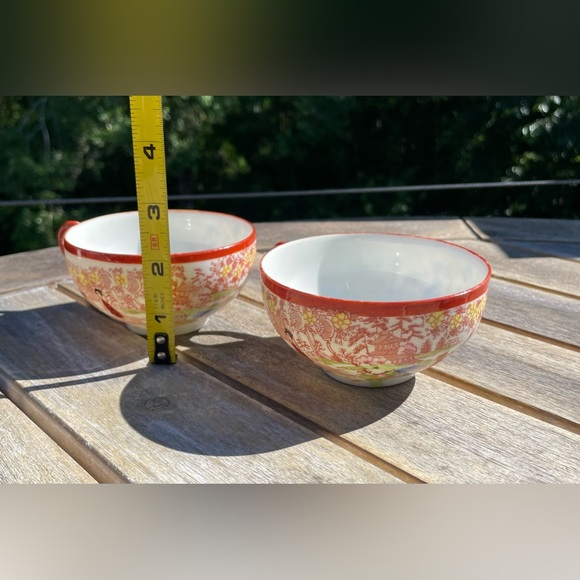 Two Japanese Geisha Girl Garden Red Tea Cups - Picture 6 of 7